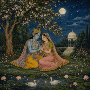 Radha Krishna in a Moonlit Garden